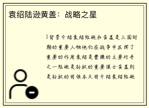 袁绍陆逊黄盖:战略之星