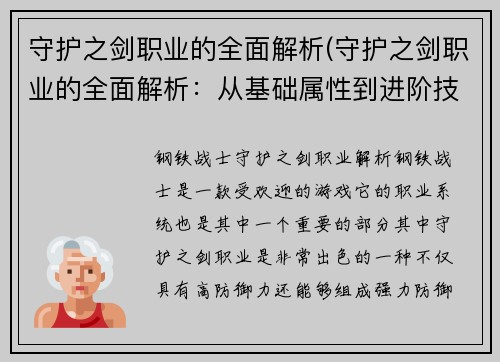 守护之剑职业的全面解析(守护之剑职业的全面解析：从基础属性到进阶技能的一览)